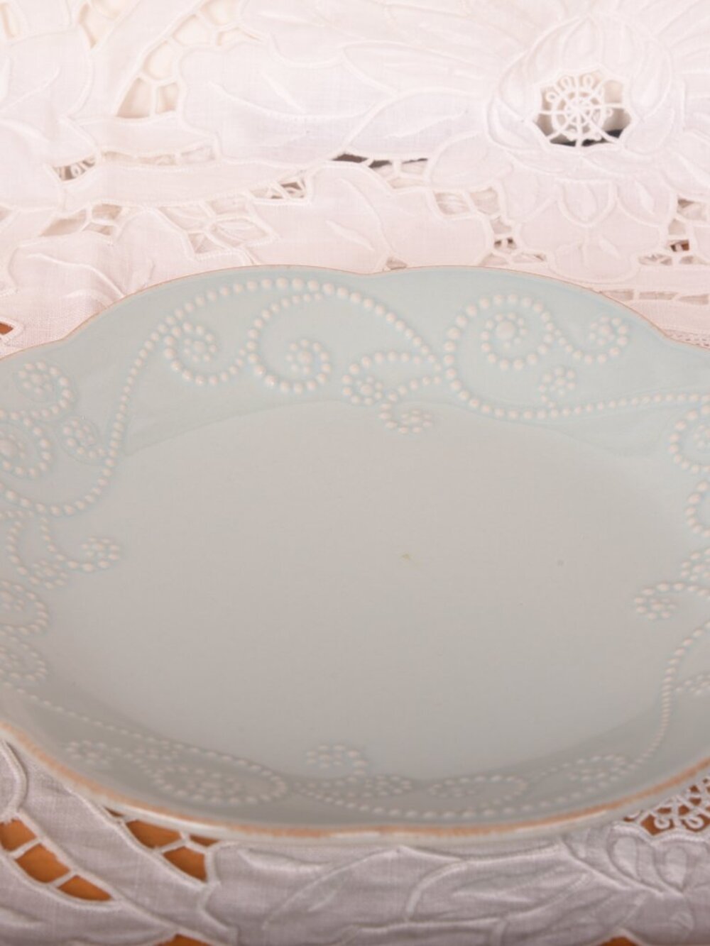 Lenox French Perle Ice Blue Scalloped Edge Decorative Dessert Plates Set of 4